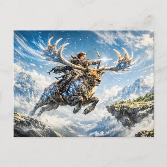 Cartão Postal Sagittarius Zodiac with Warrior Riding a Majestic  (Frente)