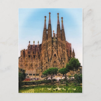 Cartão Postal Sagrada Família, Barcelona, Espanha (Pintada)