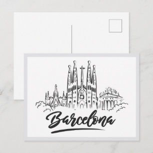Cartão Postal Sagrada Familia desenhada à mão Barcelona Espanha