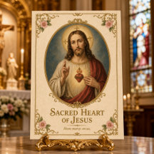 Sagrado Coração de Jesus Floral Dourado Vintage