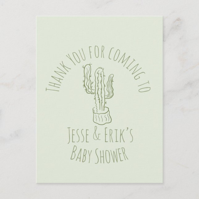 Cartão Postal Saguaro Cactus - Chá de fraldas Verde Desenhado À  (Frente)