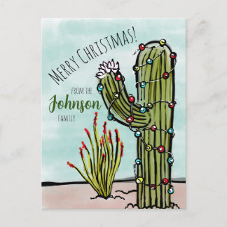 Cartão Postal Saguaro Cactus com Luzes de Natal