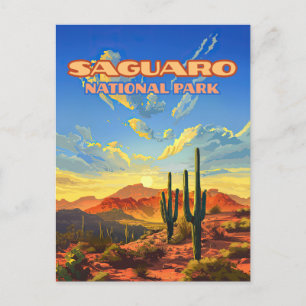 Cartão Postal Saguaro National Park Arizona Desert Cactus Retro