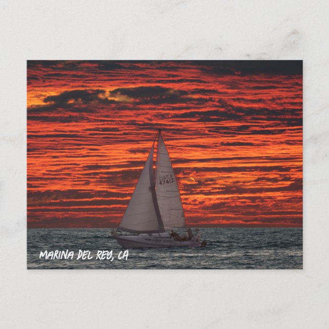 Cartão Postal Sailboat at Sunset - Marina Del Rey, CA (Frente)