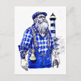 Cartão Postal Sailor Holding Bell Standing Near Coastal Lighthou