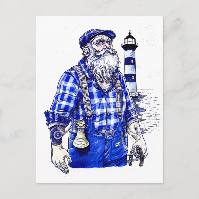 Cartão Postal Sailor Holding Bell Standing Near Coastal Lighthou (Frente)