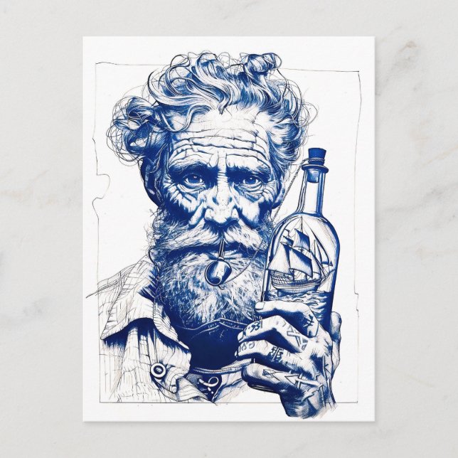 Cartão Postal Sailor Holding Bottle Containing Small Model Ship (Frente)