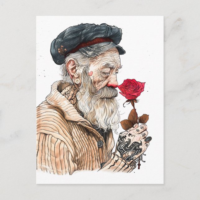 Cartão Postal Sailor Holding Red Rose In Romantisailor; bottle s (Frente)