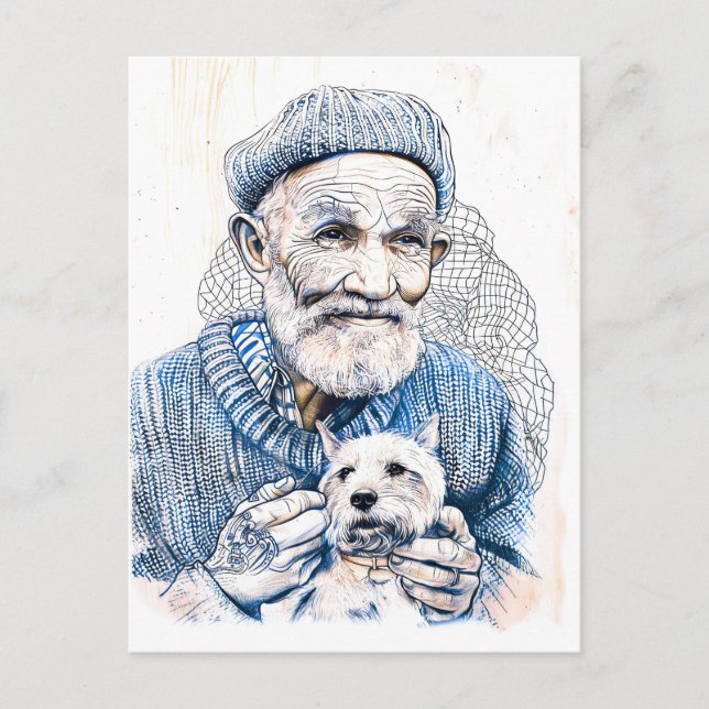 Cartão Postal Sailor Holding Small Westie Dog In Arms (Frente)