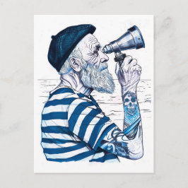 Cartão Postal Sailor Looking Through Telescope Toward Distant Ho