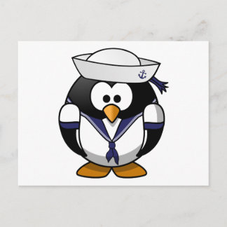 Cartão Postal Sailor Penguin Cute Cartoon