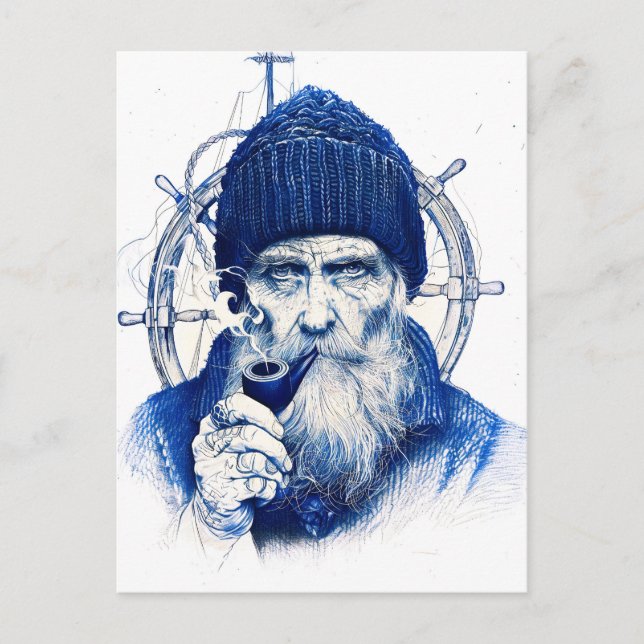 Cartão Postal Sailor Steering Wooden Ship Wheel With Pipe (Frente)