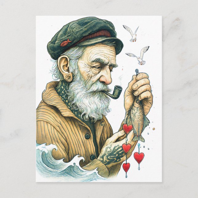Cartão Postal Sailor with Pipe and small hearts (Frente)