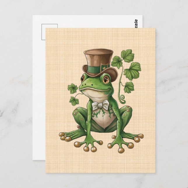 Cartão Postal Saint Patrick - Grenouille Chapeau irlandais (Frente/Verso)
