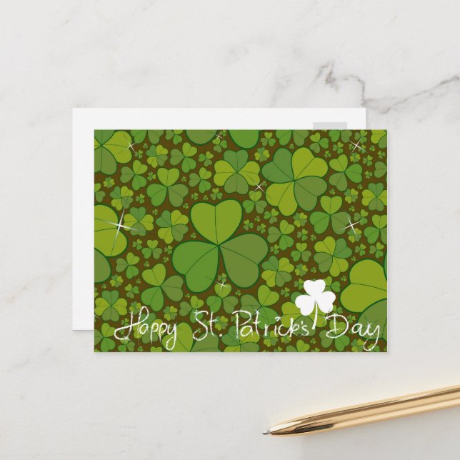 Cartão Postal Saint Patrick's Day Lucky Clovers Shamrock irlandê (Frente/Verso In Situ)