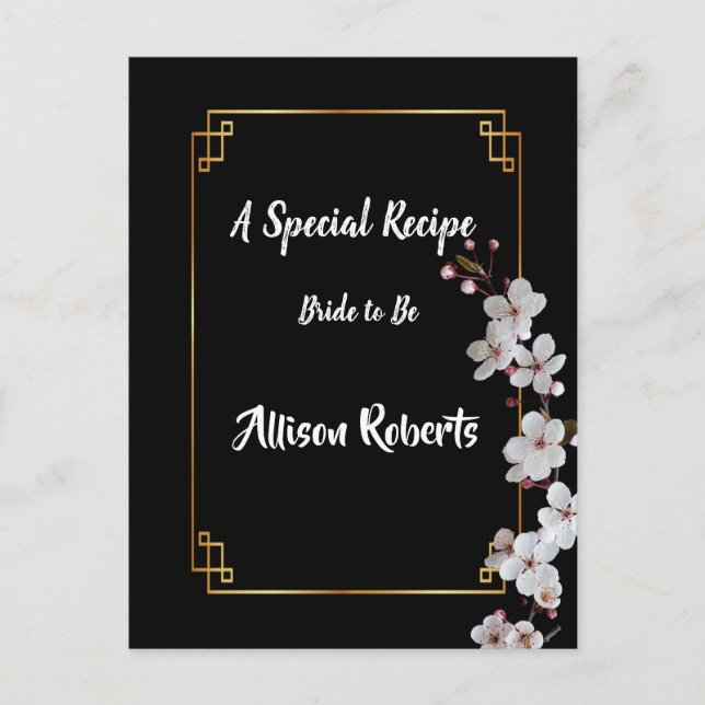 Cartão Postal Sakura branca & Moldura Dourada Chá de Noiva (Frente)