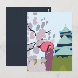 Cartão Postal Sakura Geisha Quimono Japão Japão