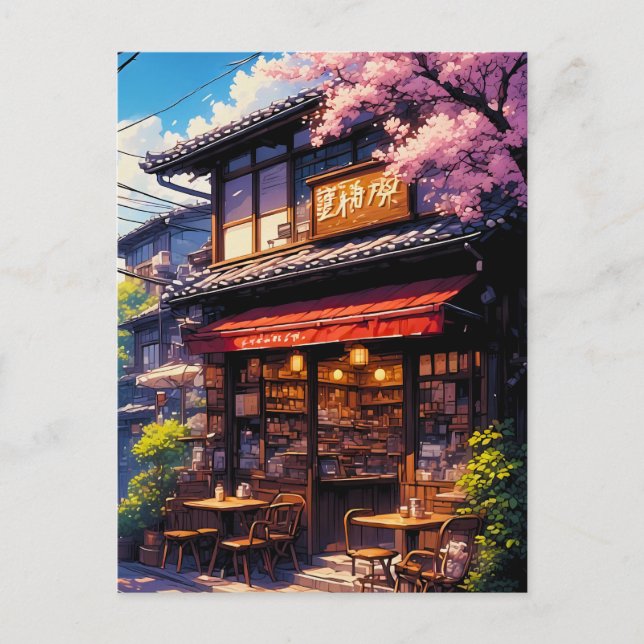 Cartão Postal Sakura Kissa - Café Flor de Cerejeira (Frente)