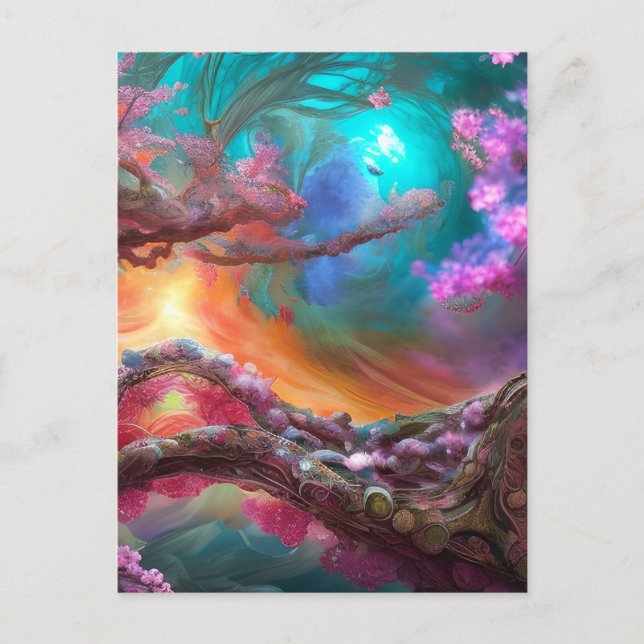Cartão Postal Sakura na Paisagem Fantástica (Frente)