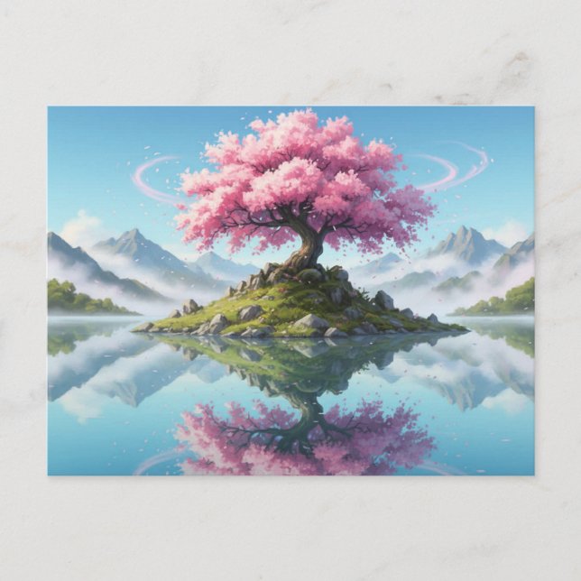 Cartão Postal Sakura Tree Lake Landscape Postcard - Artistic Asi (Frente)