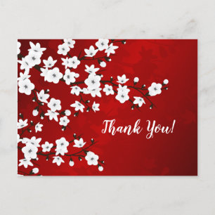 Cartão Postal Sakura Vermelha Preta e Branca Obrigado