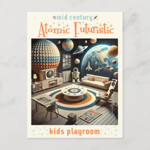 Cartão Postal Sala de Brinquedos Infantil Futurista Atômica Era