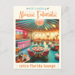 Cartão Postal Sala de Estar Retro Futurista Atômica da Flórida
