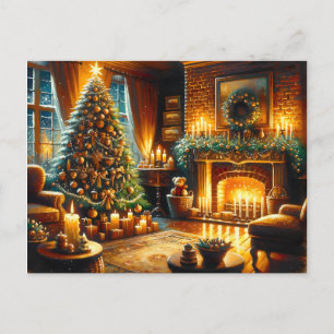 Cartão Postal Sala de Vida Cozy Decorada para o Vazio de Natal