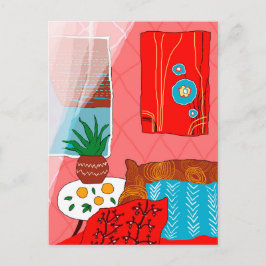 Cartão Postal Sala Vermelha inspirada por Matisse com Travesseir