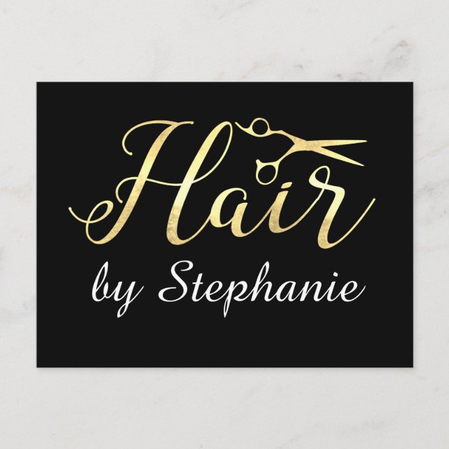Cartão Postal Salão de Cabelo Hairstylist com Tesoura de ouro (Frente)