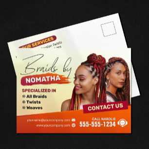Cartão Postal Salão de Tranças Modernas Estilista de Tranças Cab