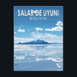 Cartão Postal Salar de Uyuni Bolívia Viagem Arte Vintage<br><div class="desc">Salar de Uyuni em um estilo de arte vetorial. Salar de Uyuni,  entre os Andes no sudoeste da Bolívia,  é a maior planície de sal do mundo.</div>
