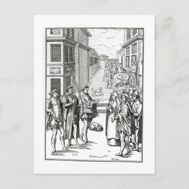 Cartão Postal Sale by Town Crier, after a woodcut in 'Praxis Rer (Frente)