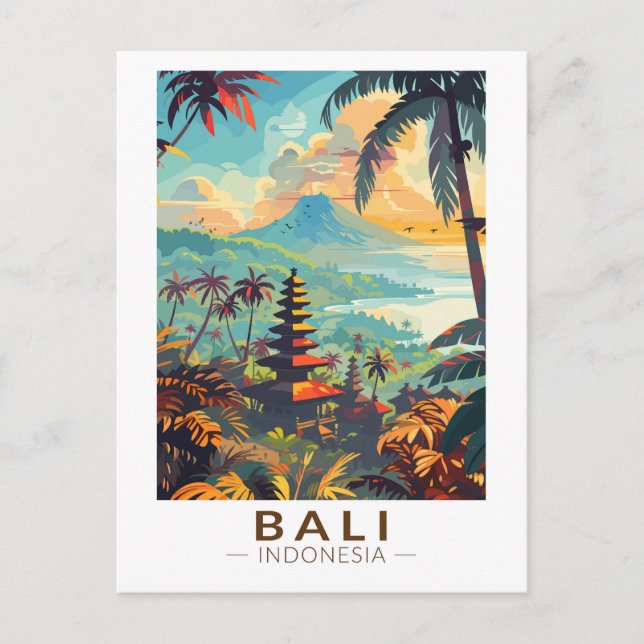 Cartão Postal Sali Indonesia Temples Viagem Art Vintage (Frente)