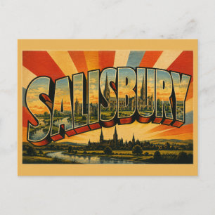 Cartão Postal Salisbury Inglaterra Arte de Viagem Vintage