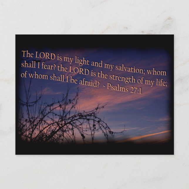 Cartão Postal Salmo 27:1 na fronteira negra do amanhecer (Frente)