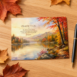 Cartão Postal Salmo 73:26 Escritura Outono Lago da Montanha