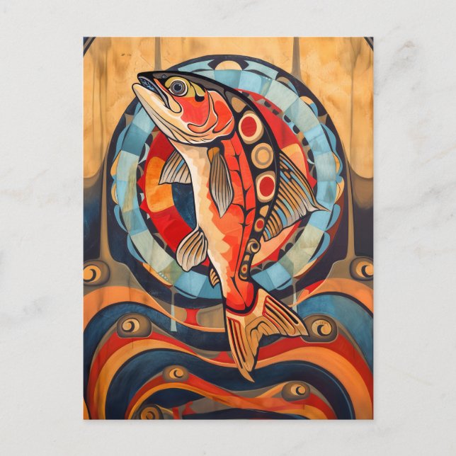 Cartão Postal Salmon Totem – Journey in Deco Style (Frente)
