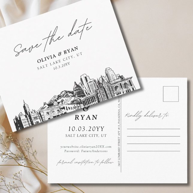 Cartão Postal Salt Lake City Salve a data do casamento (Salt Lake City Save the Date Postcard Wedding
)