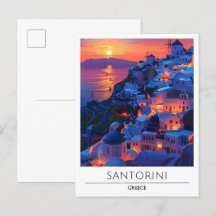 Cartão Postal Salto-sol na Viagem de Santorini