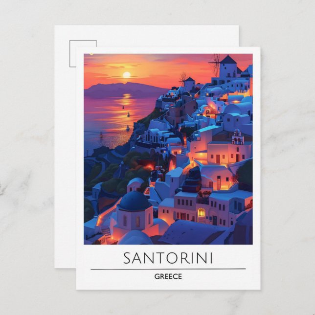 Cartão Postal Salto-sol na Viagem de Santorini (Frente/Verso)
