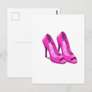 Cartão Postal Saltos Altos Rosa Estilo Pixel Art 64-Bit