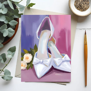 Cartão Postal Saltos de Noiva   Casamento Aquarela Rosa com Laço