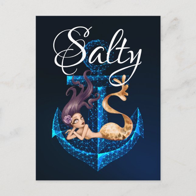 Cartão Postal Salty ~ Anchor e Sereia Sea Life (Frente)