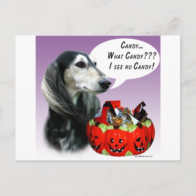 Cartão Postal Saluki Halloween Candy (Frente)
