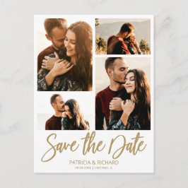 Cartão Postal Salvamento de Casamento Moderno com 4 Fotos em Col