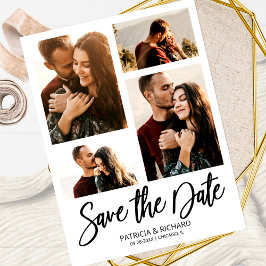 Cartão Postal Salvamento de Casamento Moderno para 4 Fotos em Co