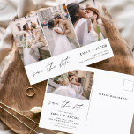 Cartão Postal Salvar a data 4 Foto Elegante Editável Moderno<br><div class="desc">Paisagem Moderna e Elegante Horizontal Quatro (4) Foto Salve o Magnete de Casamento de Data com tipografia de script com letra de mão. O ímã para salvar o convite de data inclui tipografia de script e chic e design simples para a qual você pode adicionar sua fotografia personalizada de noivado....</div>