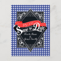 Salvar a Data Azul Xadrez Gingham Noivado