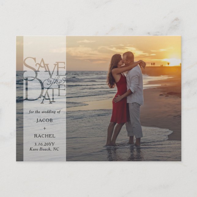 Cartão Postal Salvar a Data Banner de Sobreposição Elegante Foto (Frente)